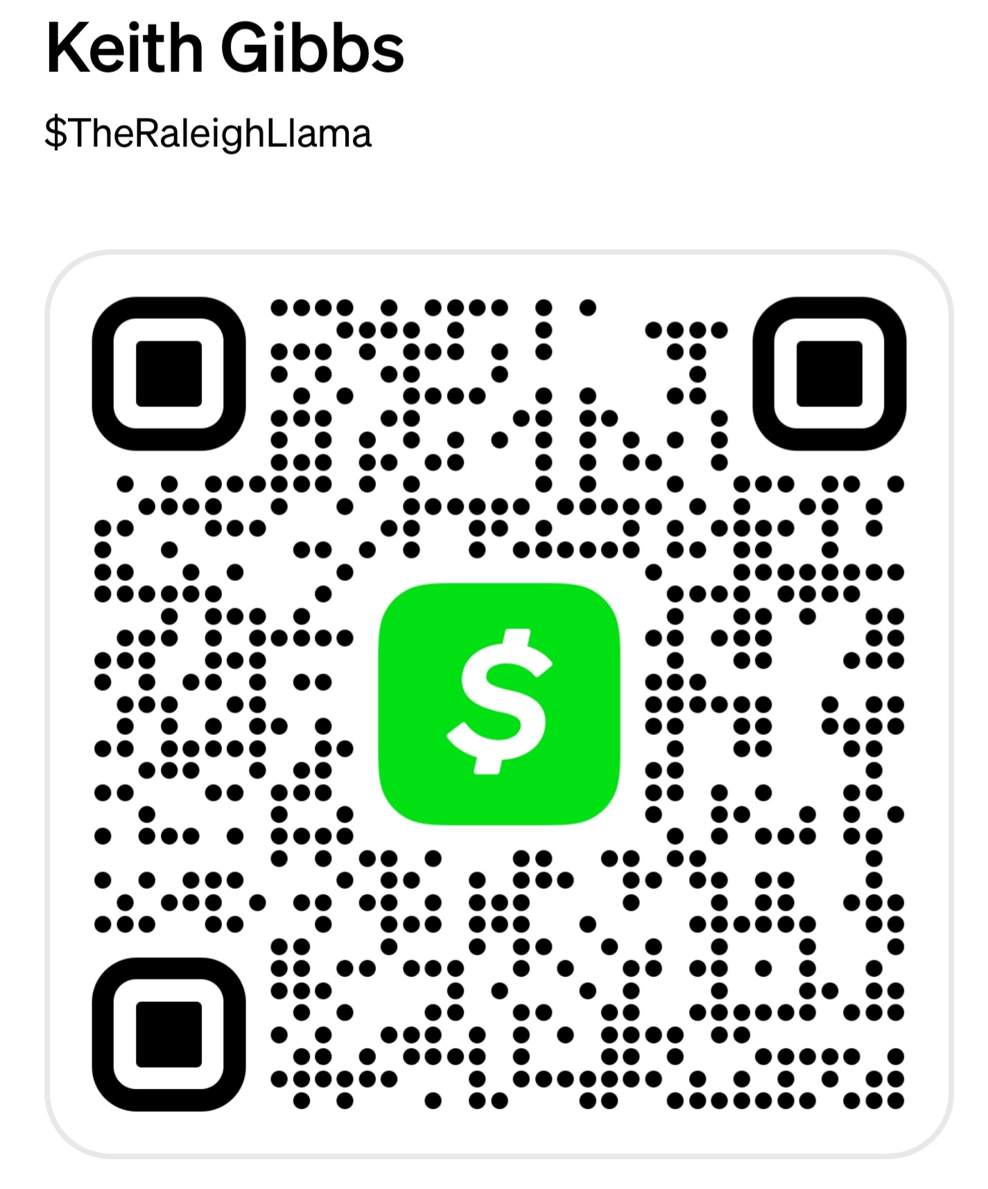 CashApp QR code — $TheRaleighLlama